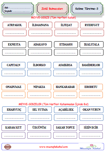   Zeka Bulmacaları Kelime Türetme