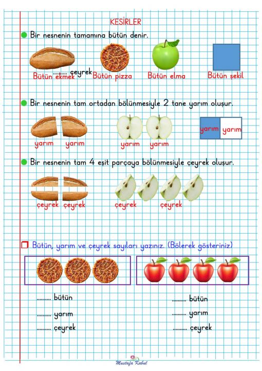  2.Sınıf Kesirler Defter Notu