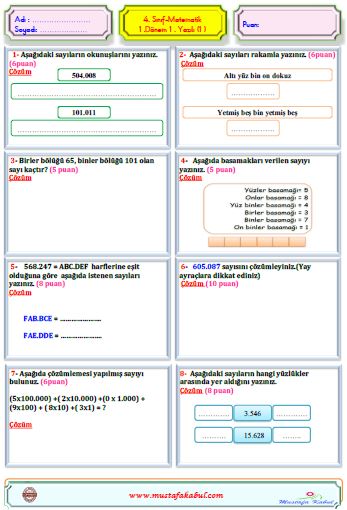  4.Sınıf Matematik Yazılı Sınavları