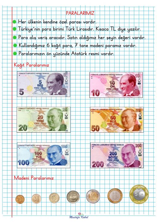  2.Sınıf Paralarımız Defter Notu ve Konu Özeti